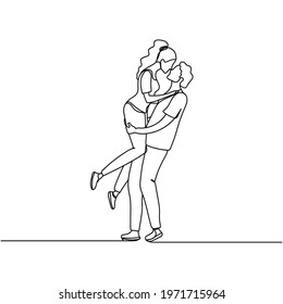 Continuous one line of couple in silhouette. Linear stylized. Minimal style. Love concept