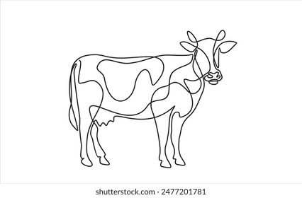 Continuous one line of cow in silhouette on a white background. Linear stylized.Minimalist.