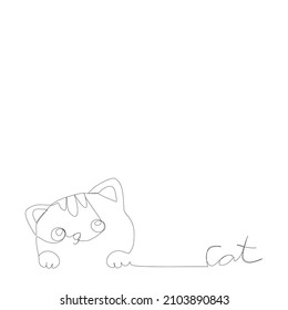 Continuous One Line Of Cute Cat Face Drawing With Text. Continue Line Art Of Cat Face Vector Illustration. Continuous One Single Line Drawing Cat