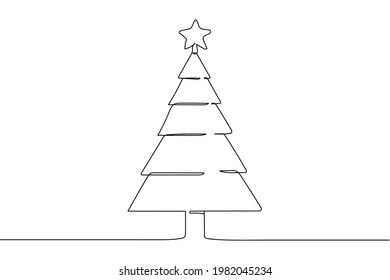 Continuous one line cute christmas tree in silhouette  Linear stylized Minimalist 