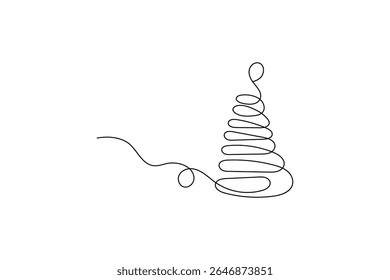 Continuous one line cute Christmas tree and star hand drawn outline vector doodle minimalist design
