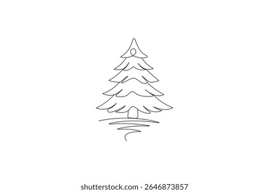 Uma linha contínua bonito árvore de Natal e mão estrela desenhada vetor esboço design minimalista
