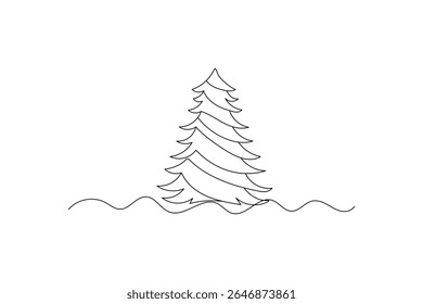 Continuous one line cute Christmas tree and star hand drawn outline vector doodle minimalist design
