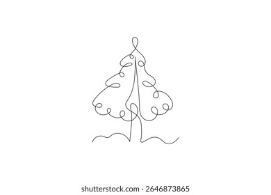Continuous one line cute Christmas tree and star hand drawn outline vector doodle minimalist design
