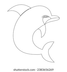 Continuous one line of cute dolphin sea fish  outline vector art drawing and illustration
