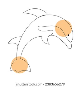 Continuous one line of cute dolphin sea fish  outline vector art drawing and illustration

