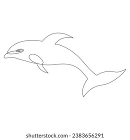 Una línea continua de adorable delineamiento de peces delfines marinos vectorial dibujo e ilustración
