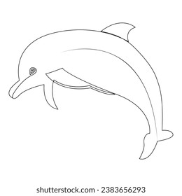 Una línea continua de adorable delineamiento de peces delfines marinos vectorial dibujo e ilustración
