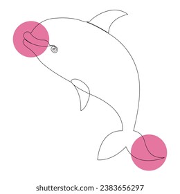 Continuous one line of cute dolphin sea fish  outline vector art drawing and illustration
