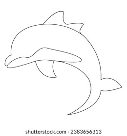 Continuous one line of cute dolphin sea fish  outline vector art drawing and illustration
