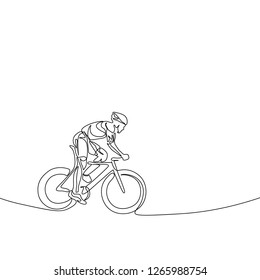Continuous one line cyclist in a helmet riding a bicycle