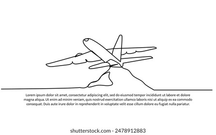 Continuous one line design of aircraft.Minimalist style vector illustration on white background.