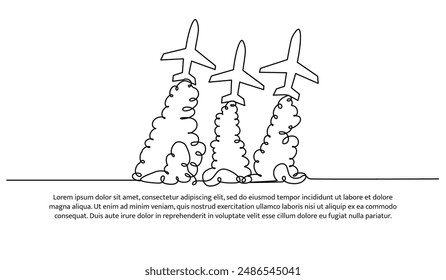 Continuous one line design of aircraft.Minimalist style vector illustration on white background.