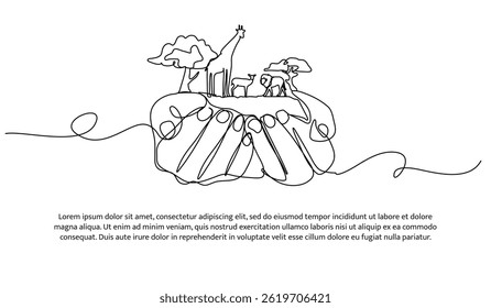 Continuous one line design of animal life in the forest. Minimalist style vector illustration on white background.