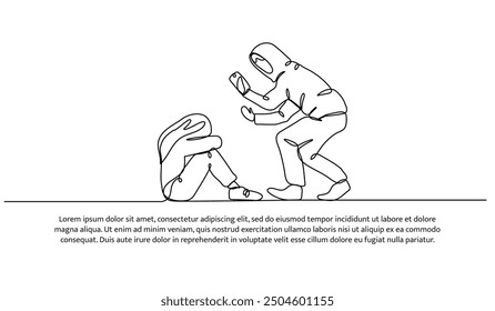 Diseño continuo de una línea de intimidación para Fotos de redes sociales. Ilustración vectorial de estilo minimalista sobre fondo blanco.