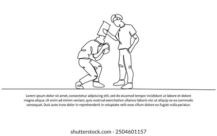 Continuous one line design of bullying in school. Minimalist style vector illustration on white background.