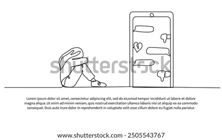 Continuous one line design of bullying on social media. Minimalist style vector illustration on white background.