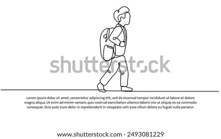 Continuous one line design of a child going to school alone. Minimalist style vector illustration on white background.