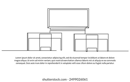 Continuous one line design of classrooms. Minimalist style vector illustration on white background.