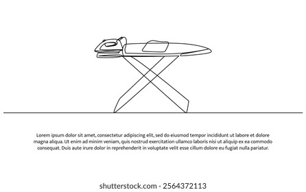 Continuous one line design of clothes ironing table. Minimalist style vector illustration on white background.