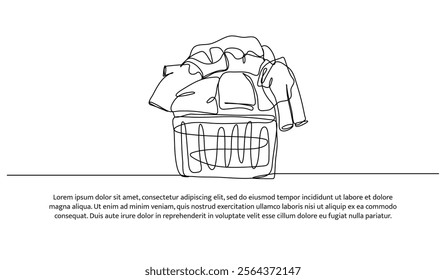Continuous one line design of clothes basket. Minimalist style vector illustration on white background.