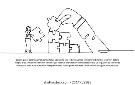Projeto contínuo de uma linha de cooperação para aumentar. Ilustração de vetor de estilo minimalista em fundo branco.