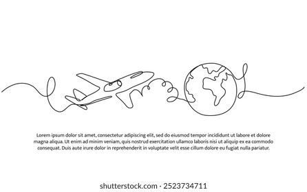 Continuous one line design of dreams of traveling the world. Minimalist style vector illustration on white background.