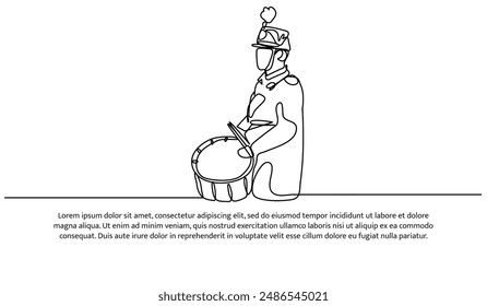 Continuous one line design of drummer band.Minimalist style vector illustration on white background.