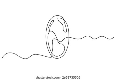 Continuous one line design of earth with green leaves. Minimalist style vector illustration on white background.