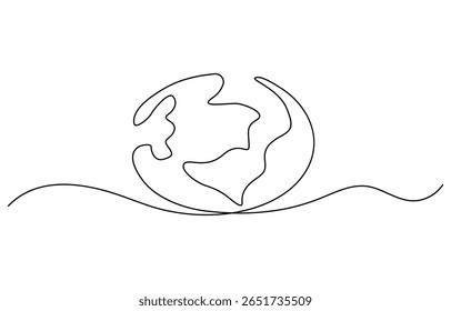 Continuous one line design of earth with green leaves. Minimalist style vector illustration on white background.