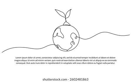 Continuous one line design of eco-friendly concept. Minimalist style vector illustration on white background