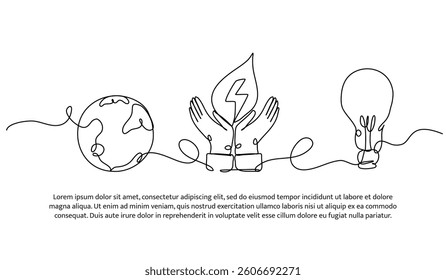 Continuous one line design of environmental awareness. Minimalist style vector illustration on white background.