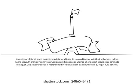 Continuous one line design of flag and tower of France. Minimalist style vector illustration on white background.