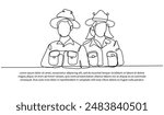 Continuous one line design of Forest ranger.Minimalist style vector illustration on white background.