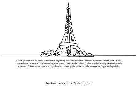 Continuous one line design of french tower.Minimalist style vector illustration on white background.