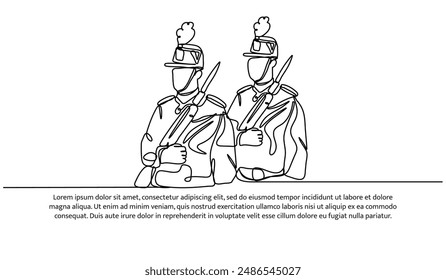 Diseño continuo de una línea del ejército francés. Ilustración vectorial de estilo minimalista sobre fondo blanco.
