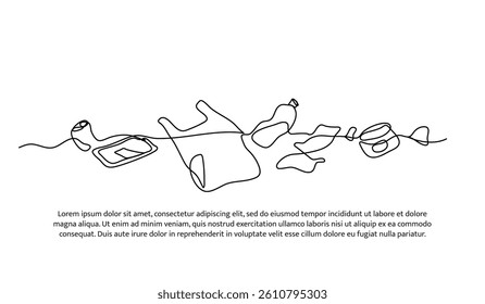 Continuous one line design of Garbage Piles. Minimalist style vector illustration on white background.