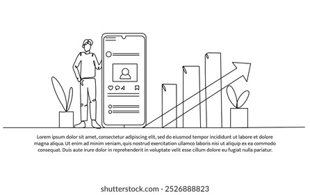 Kontinuierlicher einzeiliger Entwurf des Wachstumsdiagramms. Minimalistische Vektorgrafik auf weißem Hintergrund.