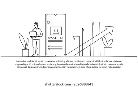 Continuous one line design of growth diagram. Minimalist style vector illustration on white background.