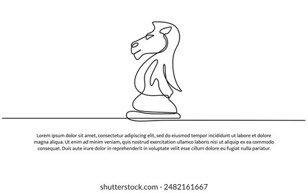 Continuous one line design of horse in a game of chess.Minimalist style vector illustration on white background.