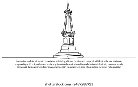 Diseño continuo de una línea de indonesia yogyakarta monument.Minimalist Ilustración vectorial de estilo sobre fondo blanco.