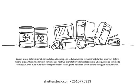 Continuous one line design of industrial factory with pollution. Minimalist style vector illustration on white background.