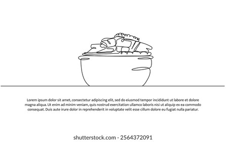 Continuous one line design of laundry soak. Minimalist style vector illustration on white background.