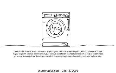 Continuous one line design of laundry washing machine. Minimalist style vector illustration on white background.