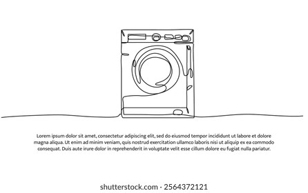 Continuous one line design of laundry washing machine. Minimalist style vector illustration on white background.