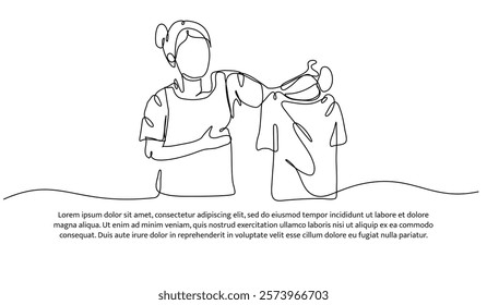 Continuous one line design of laundry model. Minimalist style vector illustration on white background.