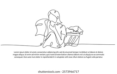 Continuous one line design of laundry model. Minimalist style vector illustration on white background.