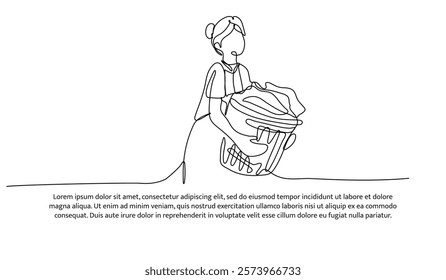 Continuous one line design of laundry model. Minimalist style vector illustration on white background.