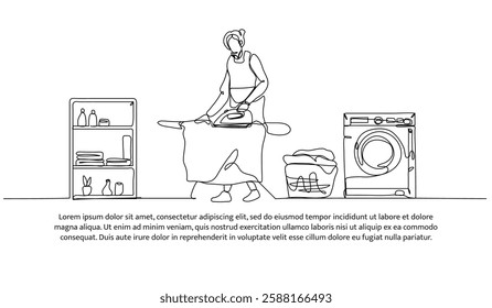 Continuous one line design of laundry activity working. Minimalist style vector illustration on white background.