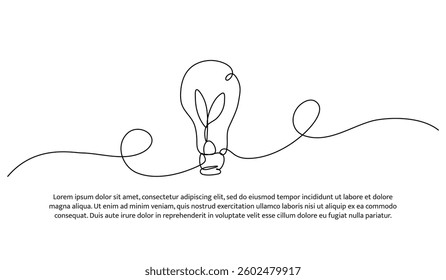 Continuous one line design of light bulb with growing plant. Minimalist style vector illustration on white background.